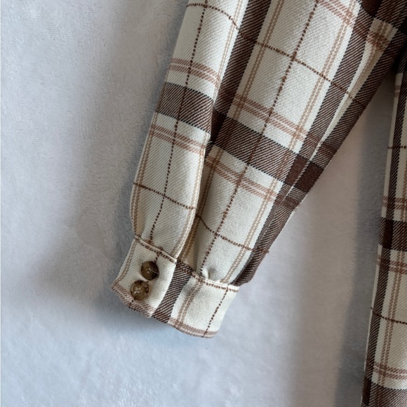 Sezane womens cream brown mock neck wool blend Plaid Long Sleeve Dress size 34 - Picture 9 of 14
